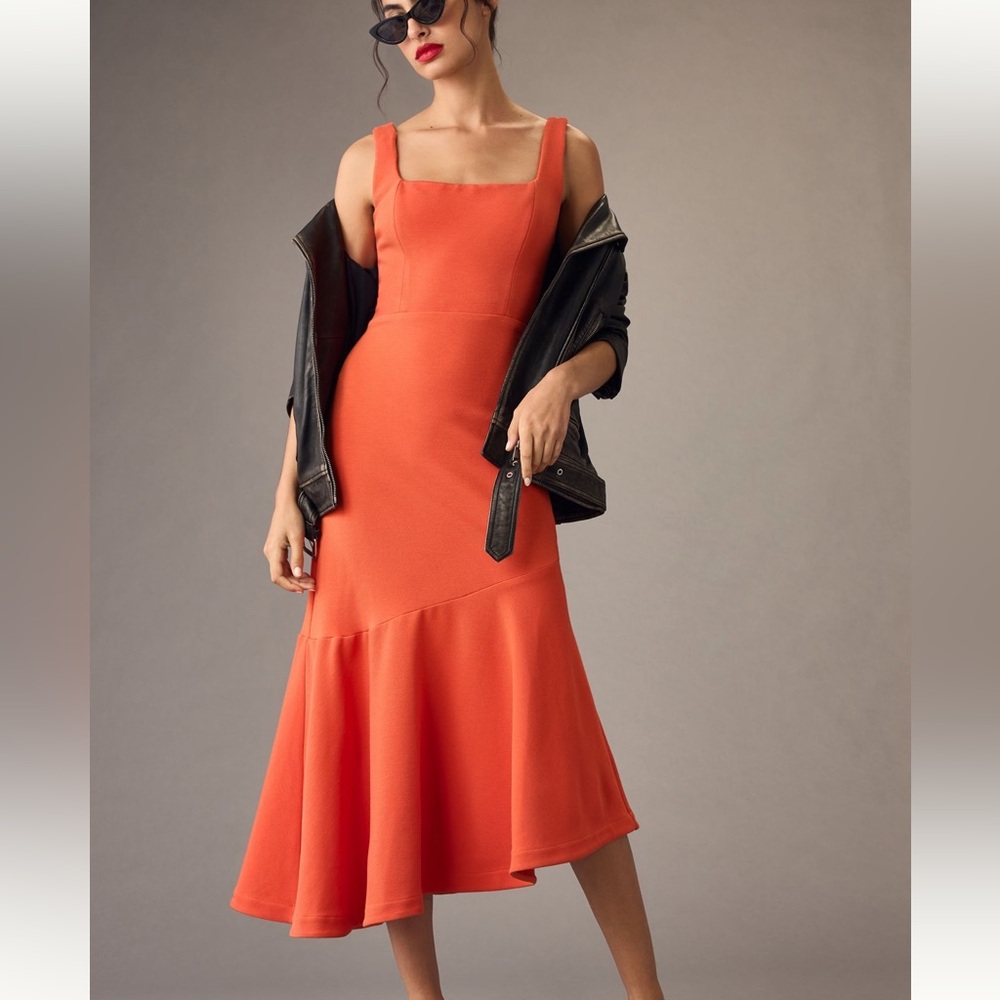 Anthropologie Elegant Orange Midi Dress h